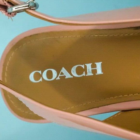 Coach Size 9.5 Ferry Pink Patent Leather Peep Toe Slingback Cork Platform Sandal - Picture 4 of 11